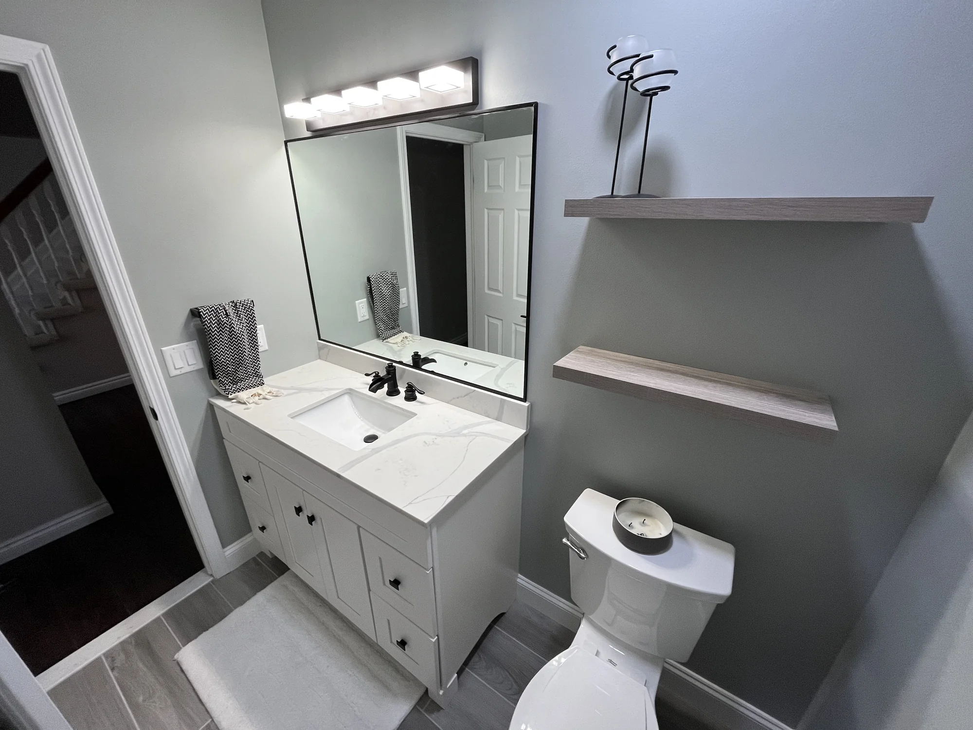 Black Vanity White Tile Bath — photo 4